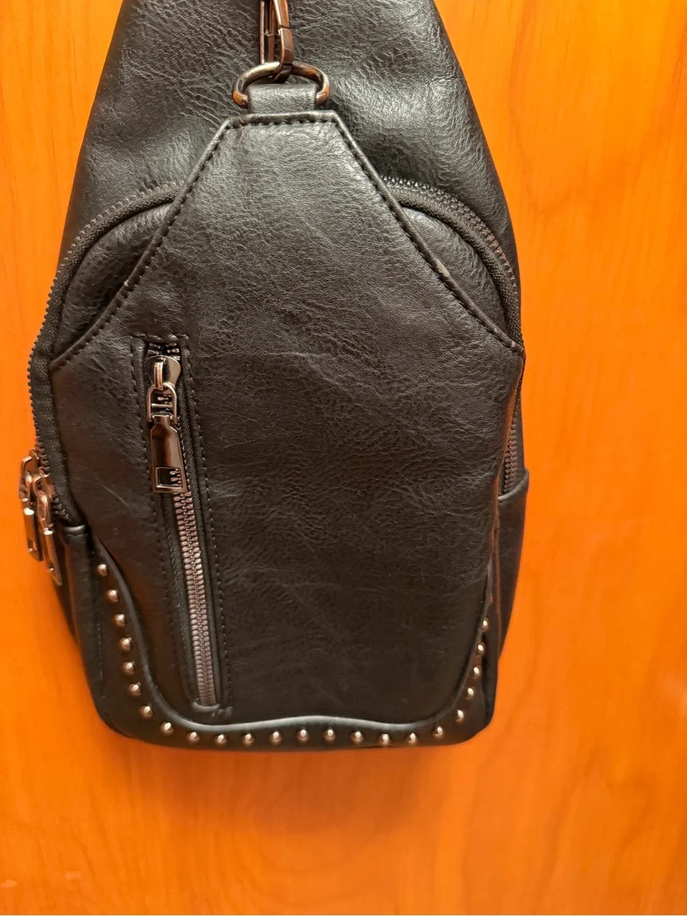 Black Studded Crossbody Sling Bag - Compact Everyday Carry